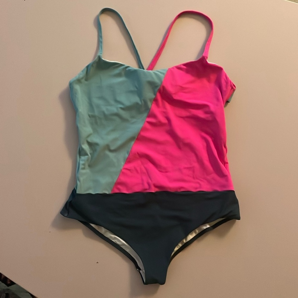 Anthropologie Colorblock Crossback One Piece Swimsuit Size Medium